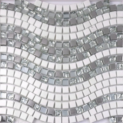 white marble mix silver glass mosaico waving pattern bathroom tile decor