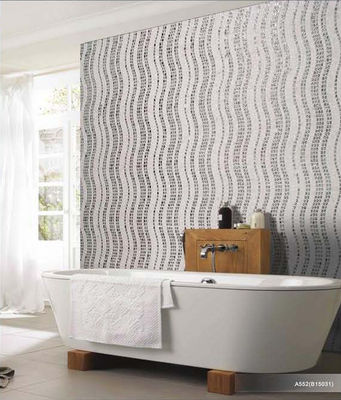 white marble mix silver glass mosaico waving pattern bathroom tile decor - Foto 5