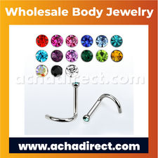 Wholesale Surgical Steel Nose Screw With Crystal Top | Acha