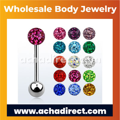 Wholesale Tongue Barbell with Multi Crystal Ball | Acha