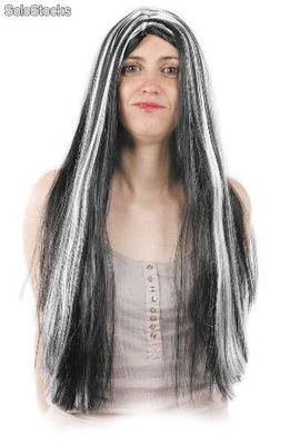 Wig with long mane with white hair stands