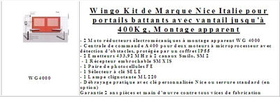 Wingo Kit de Marque Nice Italie portails battants avec vantail jusqu&amp;#39;à 400 KG - Photo 2
