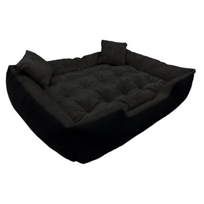 Włochate pluszowe legowisko kanapa 115x95cm +2 poduszki kolor czarny