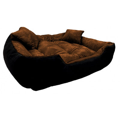 Włochate pluszowe legowisko kanapa 45x35cm +2 poduszki kolor brązowy - Zdjęcie 2