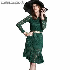 Women&#39;s A-line, Princess Round collar Knee-length long Sleeve lace Hourglass