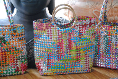 Woven Bag with Rattan Handle