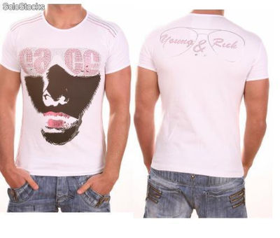 Young Rich t-shirt Clubwear &quot;face&quot; yr-1913-7448 bianco