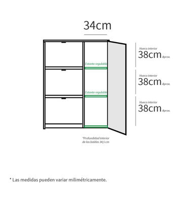 Zapatero 3 trampones y una puerta Trevi en blanco brillo. 85 cm(ancho) 122 - Foto 2
