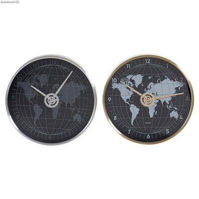 Zegar Ścienny DKD Home Decor Czarny Złoty Srebrzysty Aluminium Szkło Mapa Świata