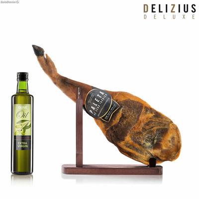 Zestaw łopatki iberyjskiej Cebo, oliwy z oliwek i stojaka na szynkę Delizius Del