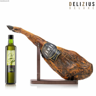Zestaw szynki iberyjskiej Cebo, oliwy z oliwek i stojaka na szynkę Delizius Delu